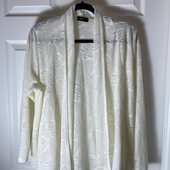 Espresso Cream Open Front Lace Detailed Cardigan Large Cover Up. - Picture 7 of 7